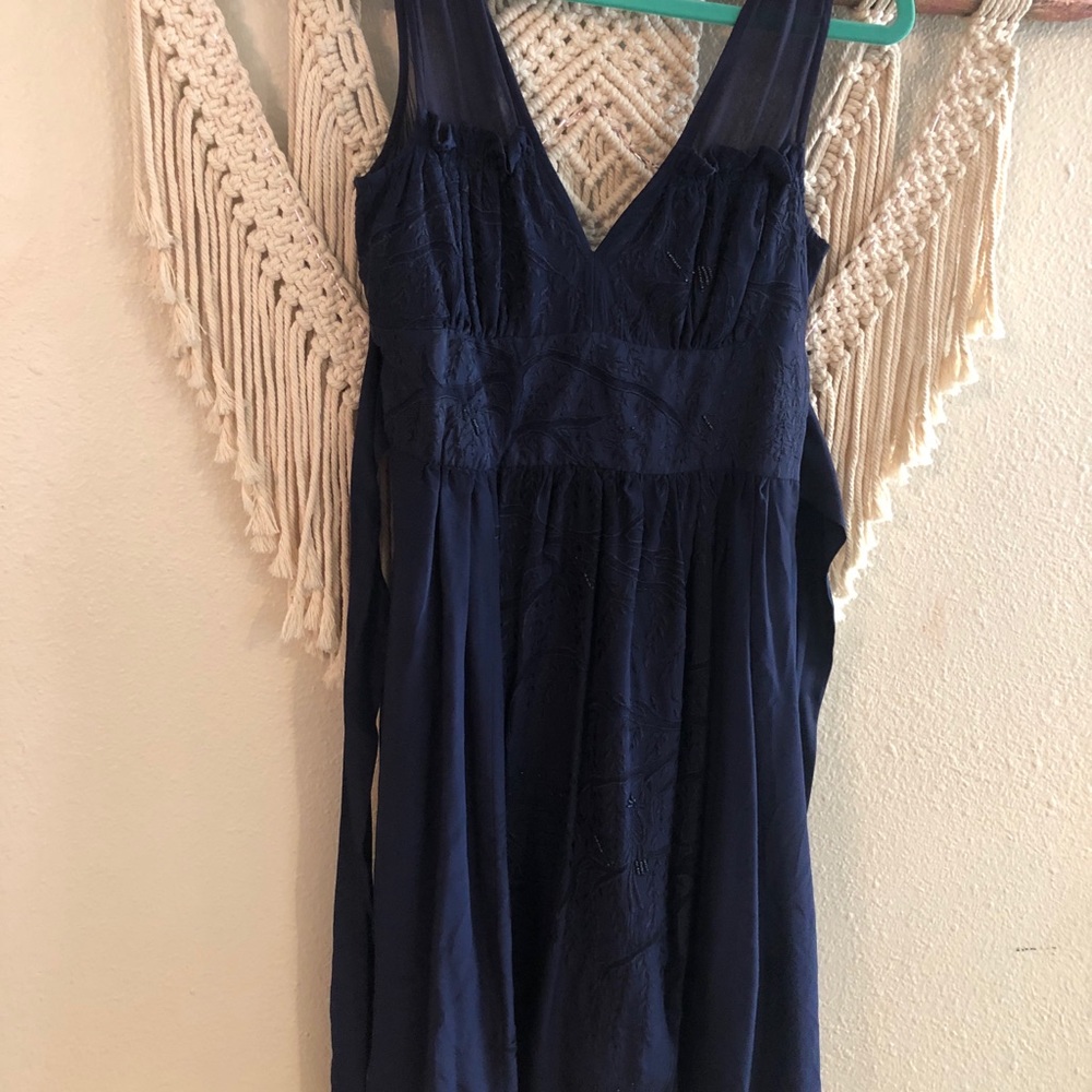 Beautiful Navy Silk Midi with Tree Embroidery